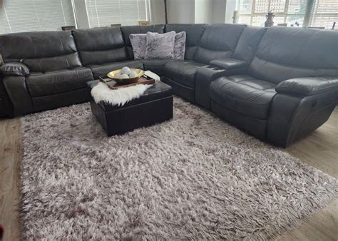 Dark Gray 7 Piece Leather Sectional with Two Power Recliners, Cup ...