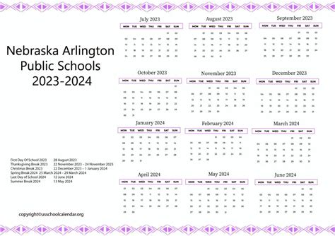 Nebraska Arlington Public Schools Calendar 2023-2024