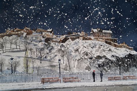 Watercolour titled "Snowy Edinburgh Castle" Watercolours, Watercolor Paintings, Edinburgh Castle ...