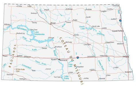 Map of North Dakota - Cities and Roads - GIS Geography