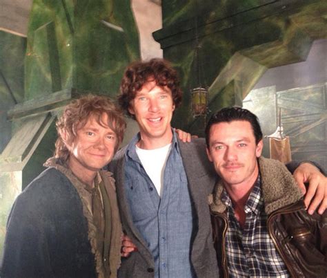 Martin Freeman (Bilbo), Benedict Cumberbatch (Smaug), and Luke Evans (Bard) - Der Hobbit Foto ...