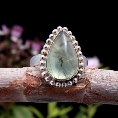 Prehnite Ring Silver Plated Brass Prehnite Gemstone Ring | Etsy