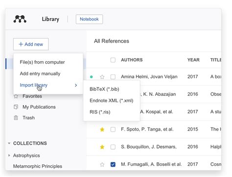 Import type options submenu of the 'Import library' option in the '+Add new' menu