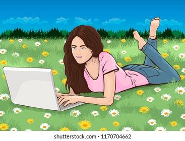 Girl Laptop Cartoon Drawing Vector Illustration Stock Vector (Royalty Free) 1170704662 ...