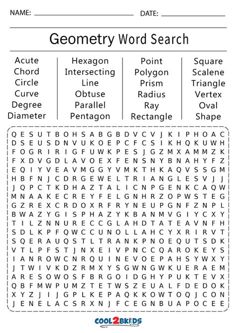 Printable Geometry Word Search - Cool2bKids