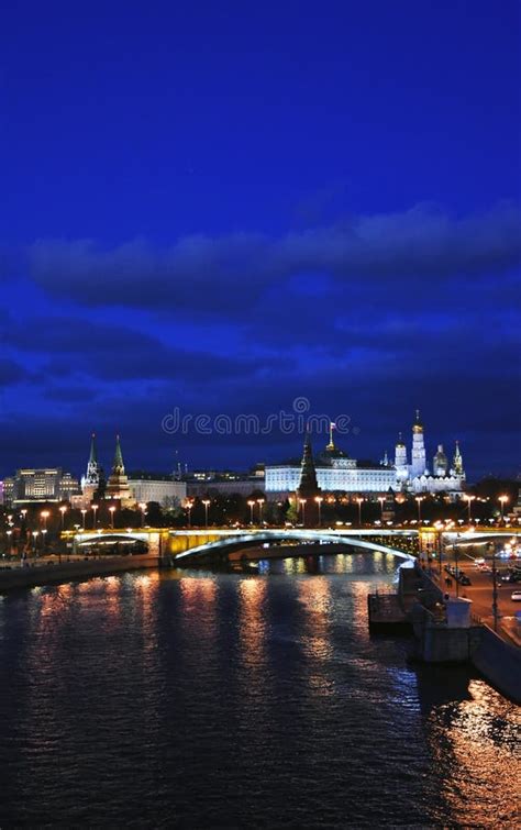 Moscow Kremlin Panorama at Night Stock Image - Image of european ...