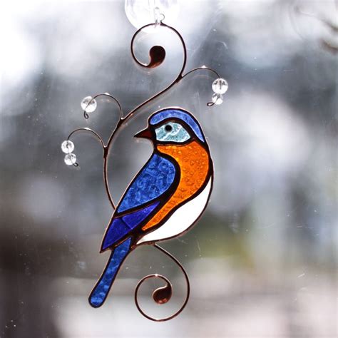 Bluebird stained glass bird window hangings suncatcher bird | Etsy in ...