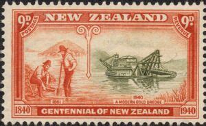 Stamp: Gold Mining Methods, 1861 and 1940 (New Zealand(Centenary of ...