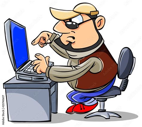 Cartoon man typing on keyboard, looking at computer screen. Stock ...