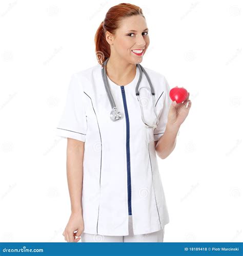 Female Doctor with Stethoscope Holding Heart Stock Photo - Image of female, hospital: 18189418