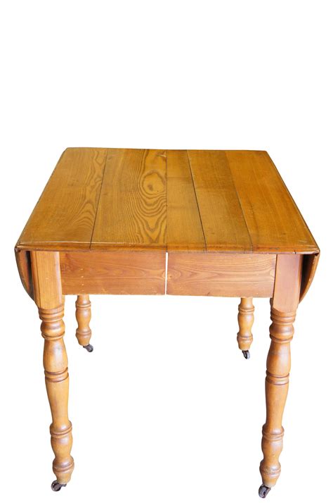 19th Century Early American Oak Drop Leaf Dining Table Turned Leg Casters on Chairish.com ...
