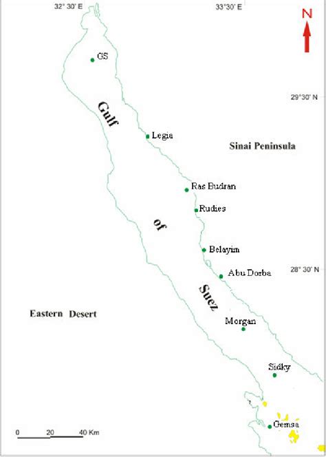 Location map showing the studied oils from Gulf of Suez oilfields | Download Scientific Diagram