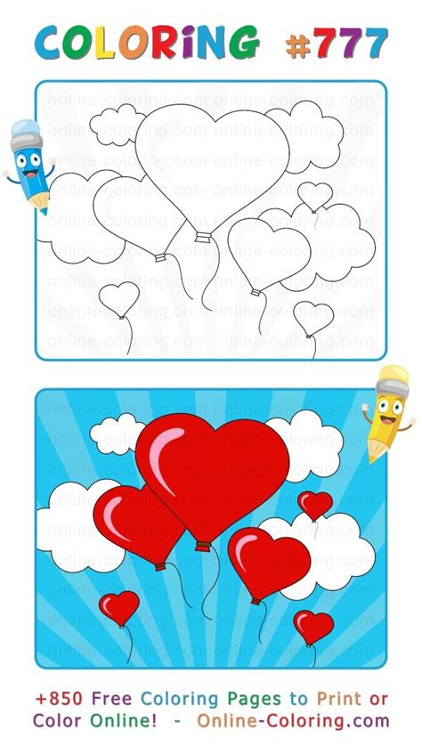 coloring pages to print for valentine's day with balloons and hearts in ...