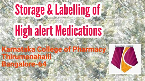 Storage and Labelling of High alert medications. Pharmacy Practice ...