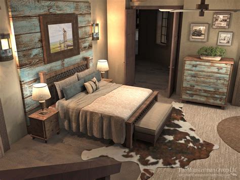 Master bedroom design concept. Turquoise wash barnwood, neutral palette ...