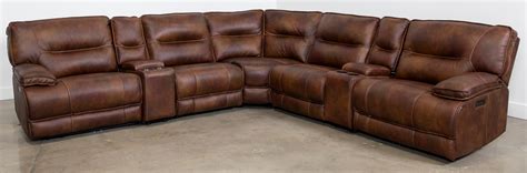 Man Wah Brown 7 Piece Brown Leather Power Reclining Sectional-UX70048HM-AL+HCEX2+DX2+C+AR ...