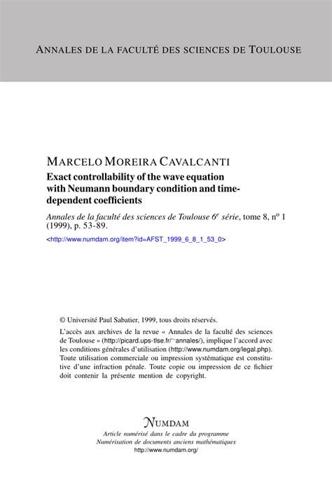 (PDF) Exact controllability of the wave equation with Neumann boundary ...