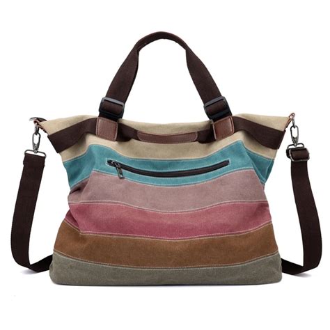 Women Canvas Messenger bag Shoulder Bag Totes Stripes Panelled ...