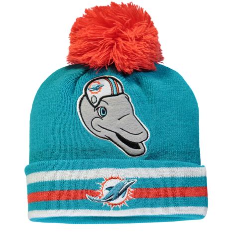 Preschool Aqua Miami Dolphins Mascot Trooper Cuffed Knit Hat With Pom