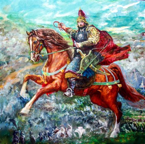 a painting of a man riding on the back of a horse