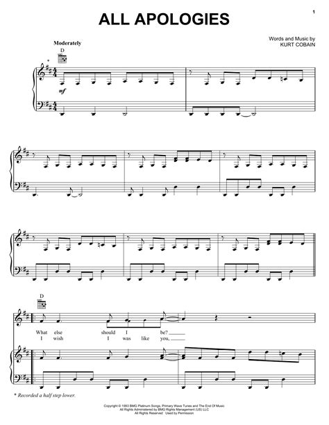 Nirvana "All Apologies" Sheet Music Notes | Download Printable PDF Score 62778