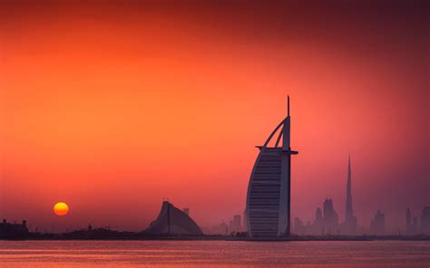 Wallpaper : sunset, sea, cityscape, sunrise, evening, morning, tower, horizon, Dubai, dusk, dawn ...