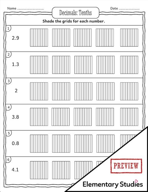 Decimal Worksheets Tenths and Hundredths - Elementary Studies