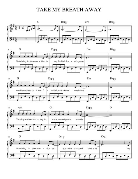 TAKE MY BREATH AWAY - easy piano Sheet music for Piano (Solo) | Musescore.com