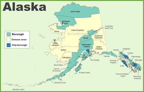 Alaska boroughs and census area map - Ontheworldmap.com