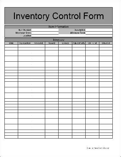 Free Basic Inventory Control Form from Formville | Interests | Pinterest