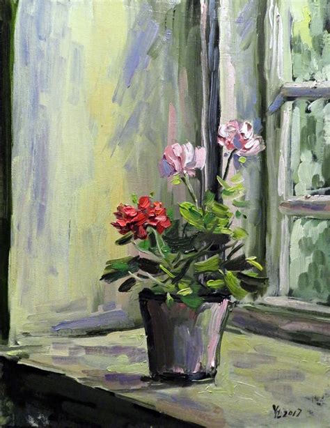 Flowers by window Painting by Yuanyuan Liu | Saatchi Art