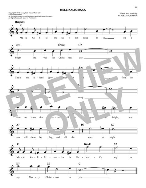 Mele Kalikimaka by R. Alex Anderson Sheet Music for Easy Lead Sheet ...