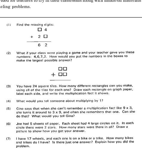 Sample open-ended math problems used for instruction and assessment in ...