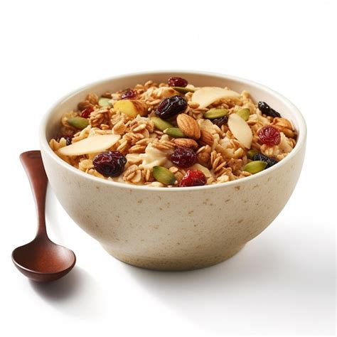 Premium AI Image | A bowl of cereal with nuts and dried fruits