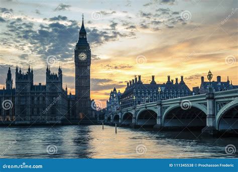 Westminster Bridge at Sunset, London, UK Stock Photo - Image of illuminated, famous: 111345538