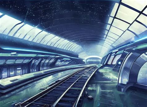 a futuristic sci - fi train station, digital art, | Stable Diffusion