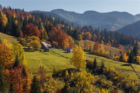 Colorful Autumn Landscape in the Mountain Village. Stock Photo - Image of light, mount: 124328090