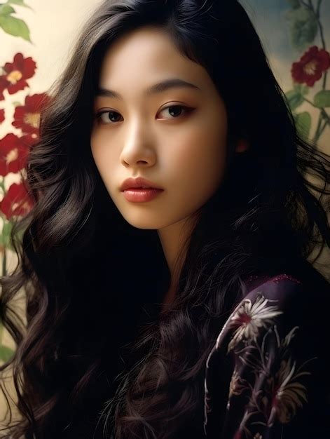 Beautiful young Asian woman portrait cute girl wallpaper background photo | Premium AI-generated ...