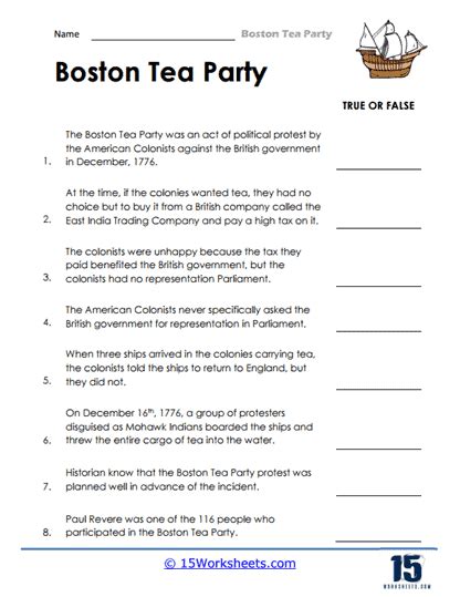 Boston Tea Party Worksheets - 15 Worksheets.com