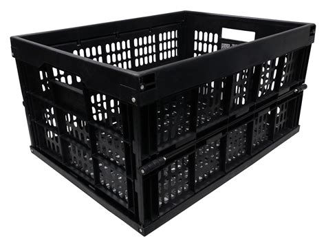 33L Black Heavy Duty Plastic Folding Storage Crate Collapsible Stacking ...