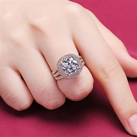 4.0 Carat Big Diamonds Rose Gold Color ESCVD Diamonds Lovers Ring Wedding Ring Women Ring