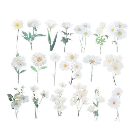 Uxcell Transparent White Daisies Flower Vinyl Stickers, PET Clear ...