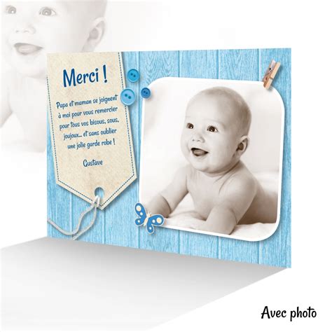 Superbe Carte de Remerciements Naissance Garçon avec une Photo - Joli ...