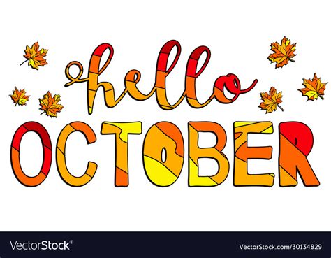 Hello october - funny cartoon inscription Vector Image