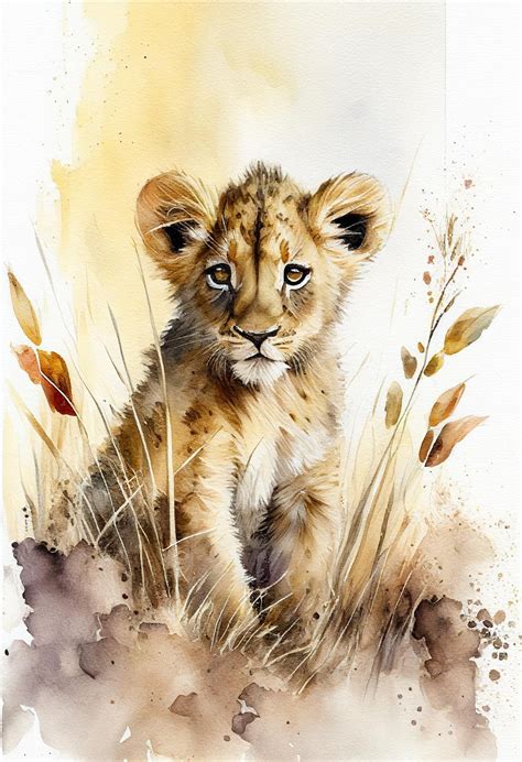 Premium AI Image | Watercolor painting of a lion cub