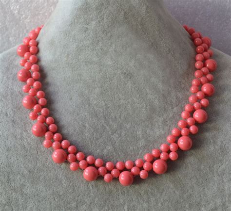 pink coral bead necklace pink coral color glass pearl