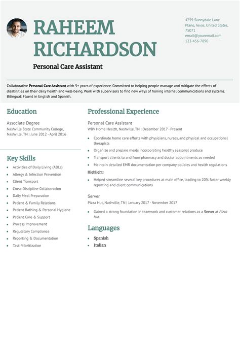 Personal Care Assistant Resume Examples and Templates for 2024 - ResumeBuilder.com