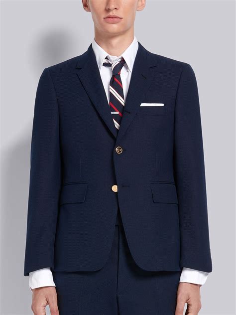 Navy Wool Hopsack School Uniform Weave Classic Sport Coat | Thom Browne