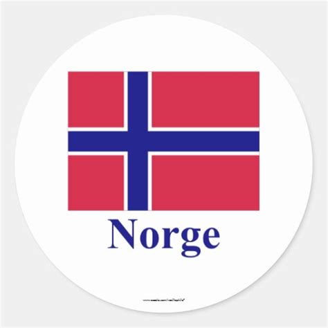 Bandera de Noruega con nombre en noruego Pegatina Redonda | Zazzle