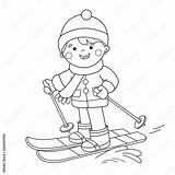Coloring Page Outline Of Cartoon Boy Skiing Winter sports  sketch template